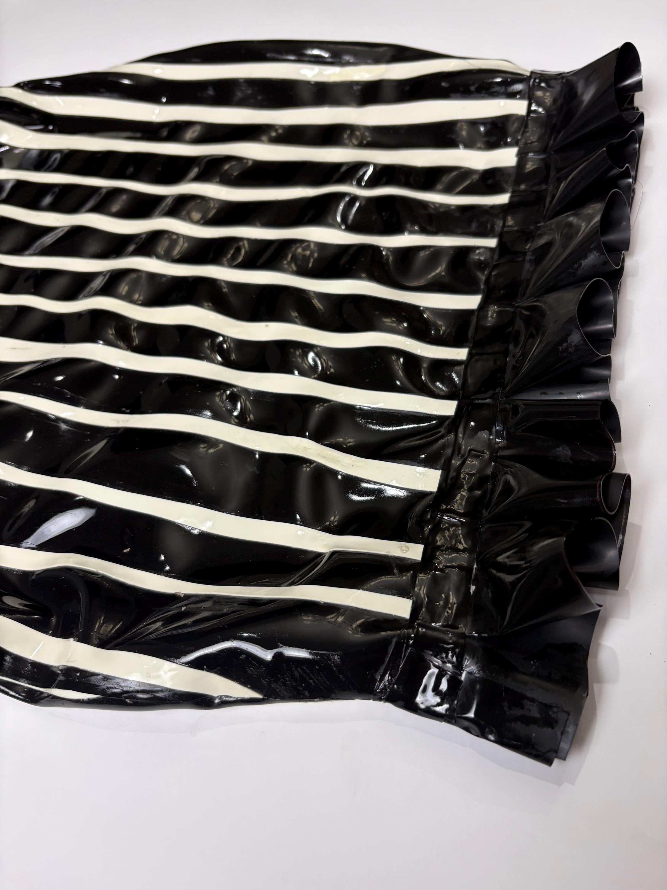 Striped Black Latex Mini Skirt with Ruffles