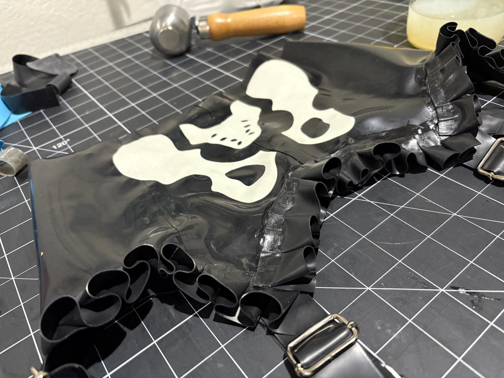 Black Latex Skeleton Garter with Ruffles