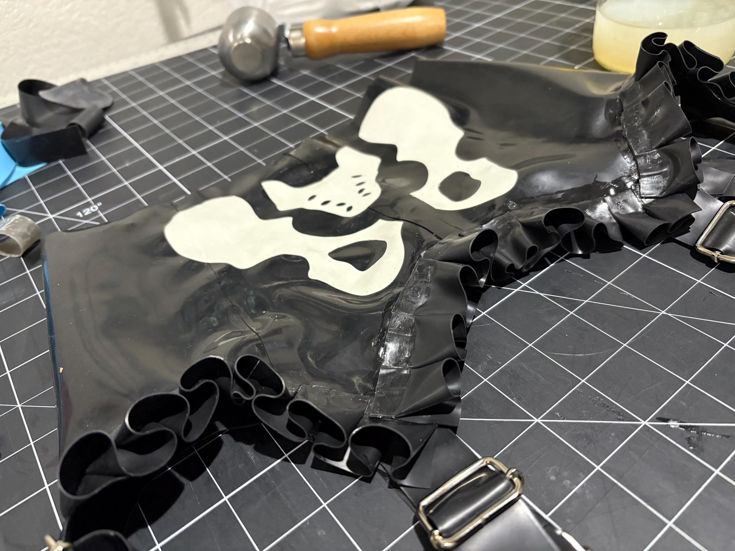 Black Latex Skeleton Garter with Ruffles