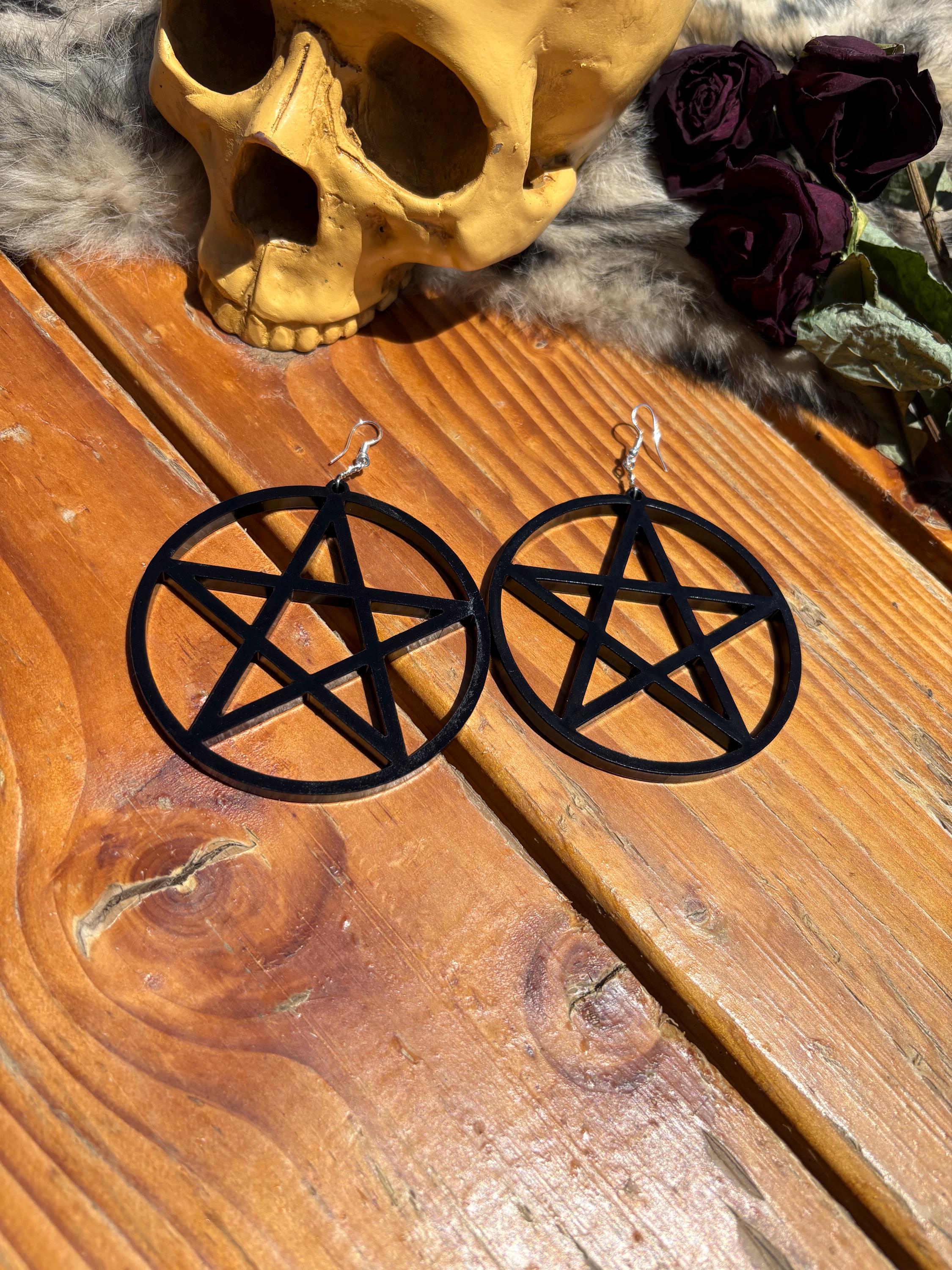 Pentagram Dangle Hoop Earring 3”