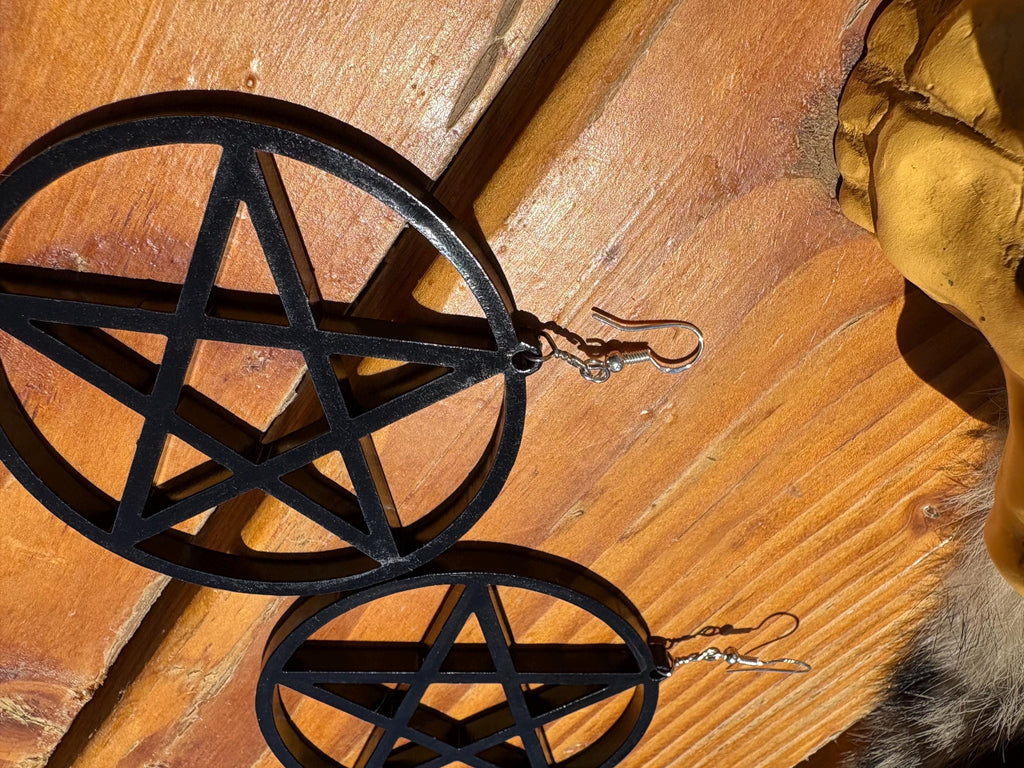 Pentagram Dangle Hoop Earring 3”