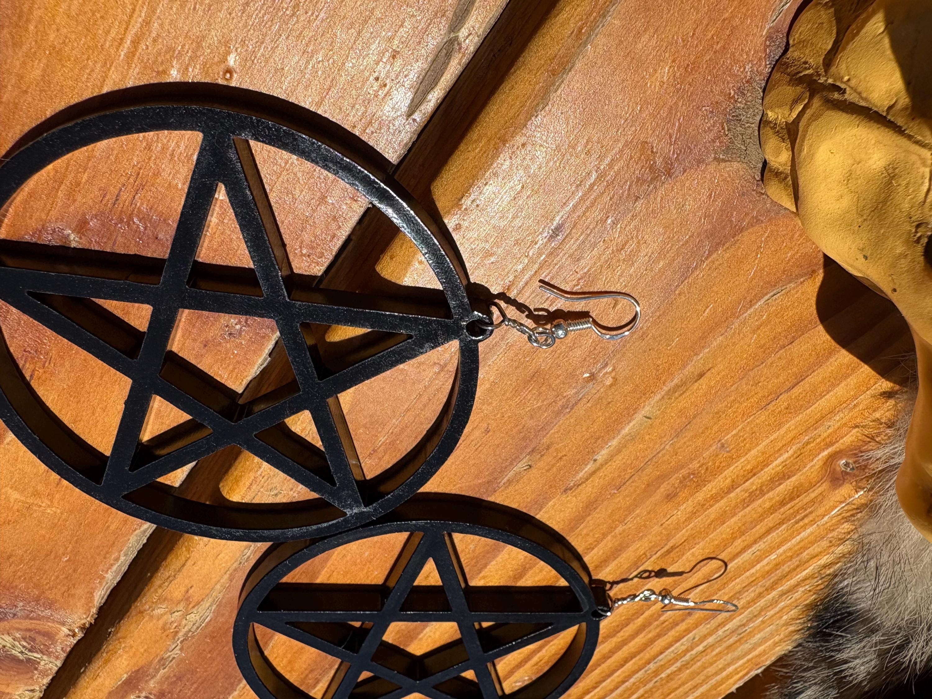 Pentagram Dangle Hoop Earring 3”