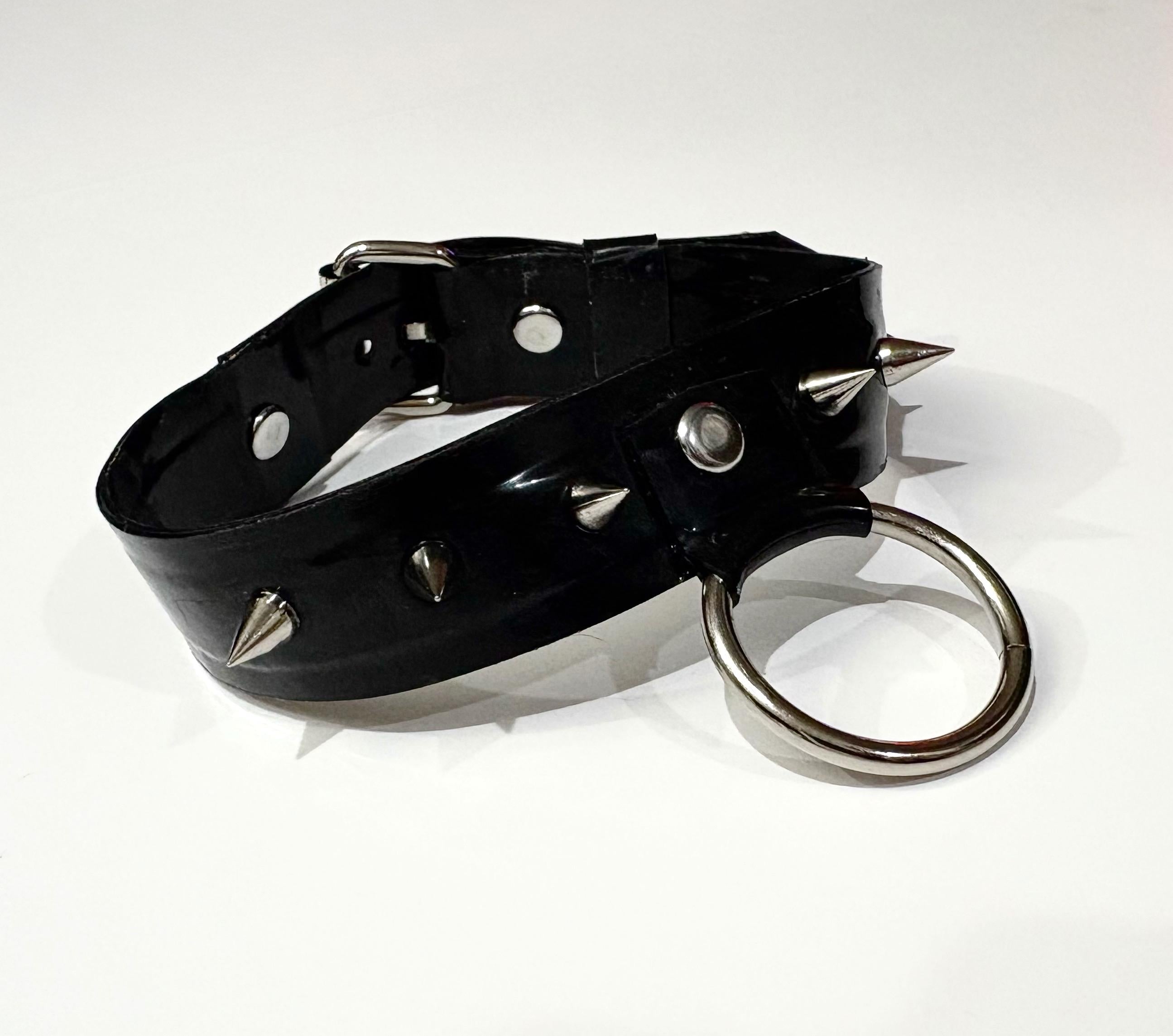 Black 1” Latex Choker with Large O Ring and spike detailing