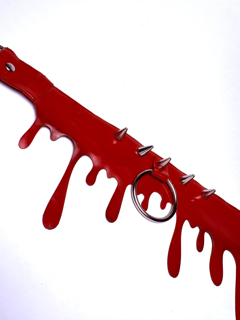 Red Blood Drip Latex 2” Choker with Large O Ring and spike detailing