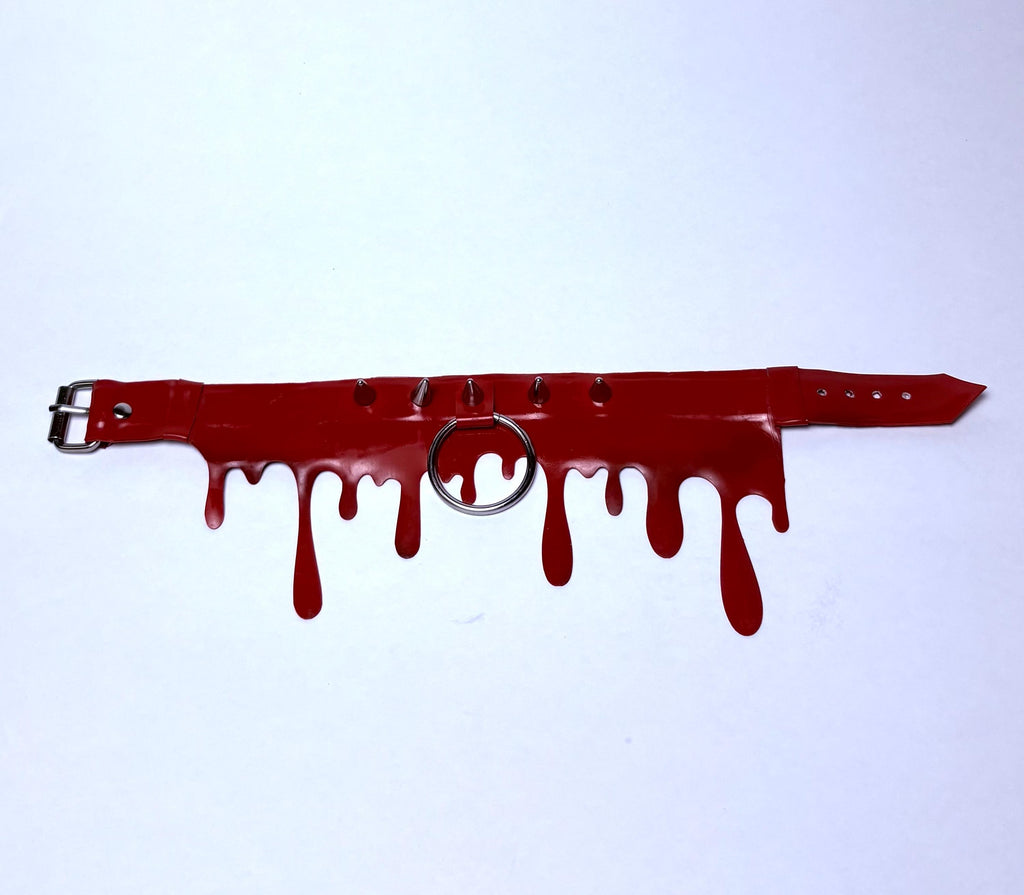 Red Blood Drip Latex 2” Choker with Large O Ring and spike detailing