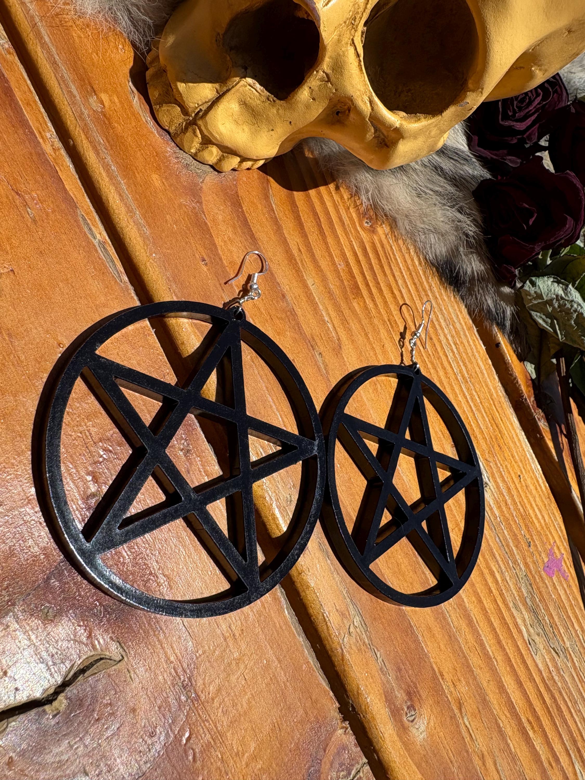 Pentagram Dangle Hoop Earring 3”