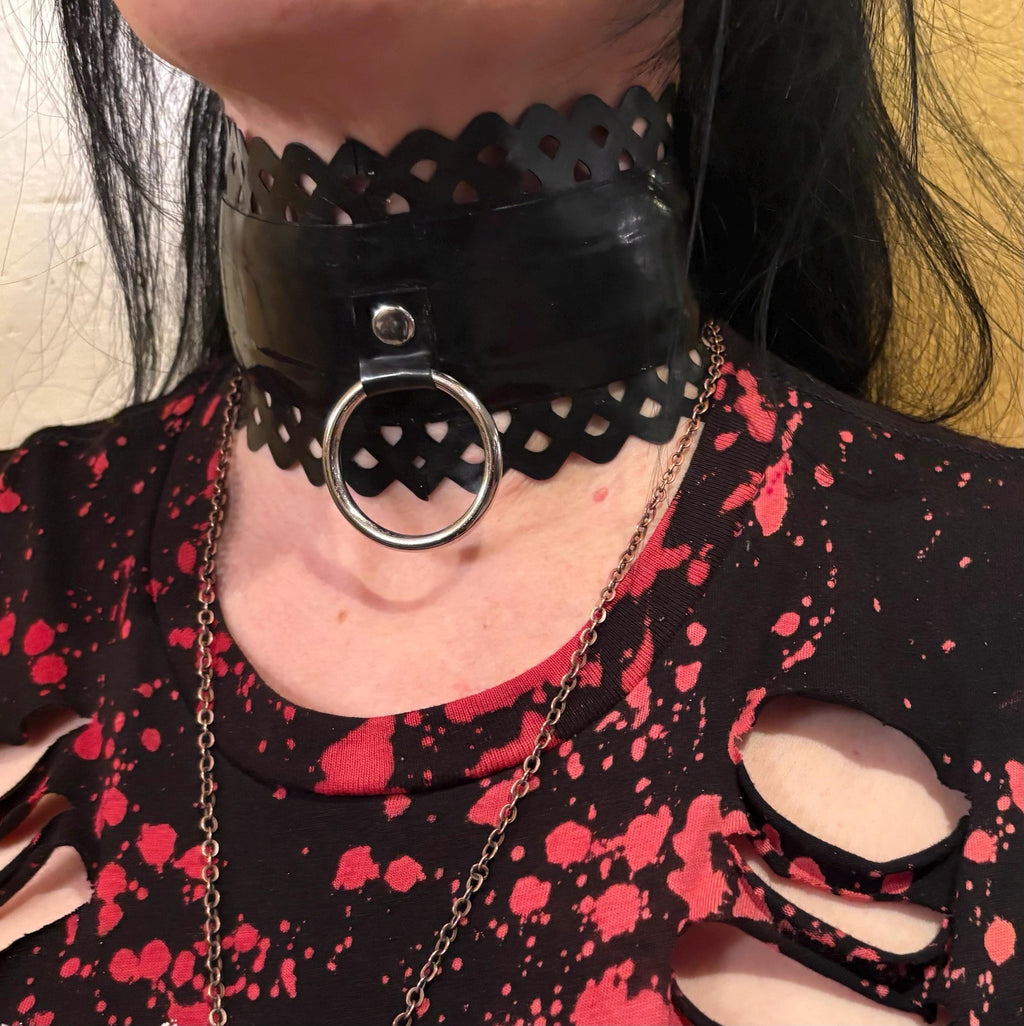 Black Latex Lace Trim 2.5” Choker with Large O Ring