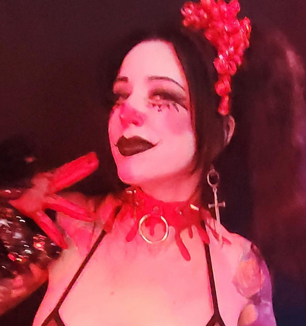 Red Blood Drip Latex 2” Choker with Large O Ring and spike detailing