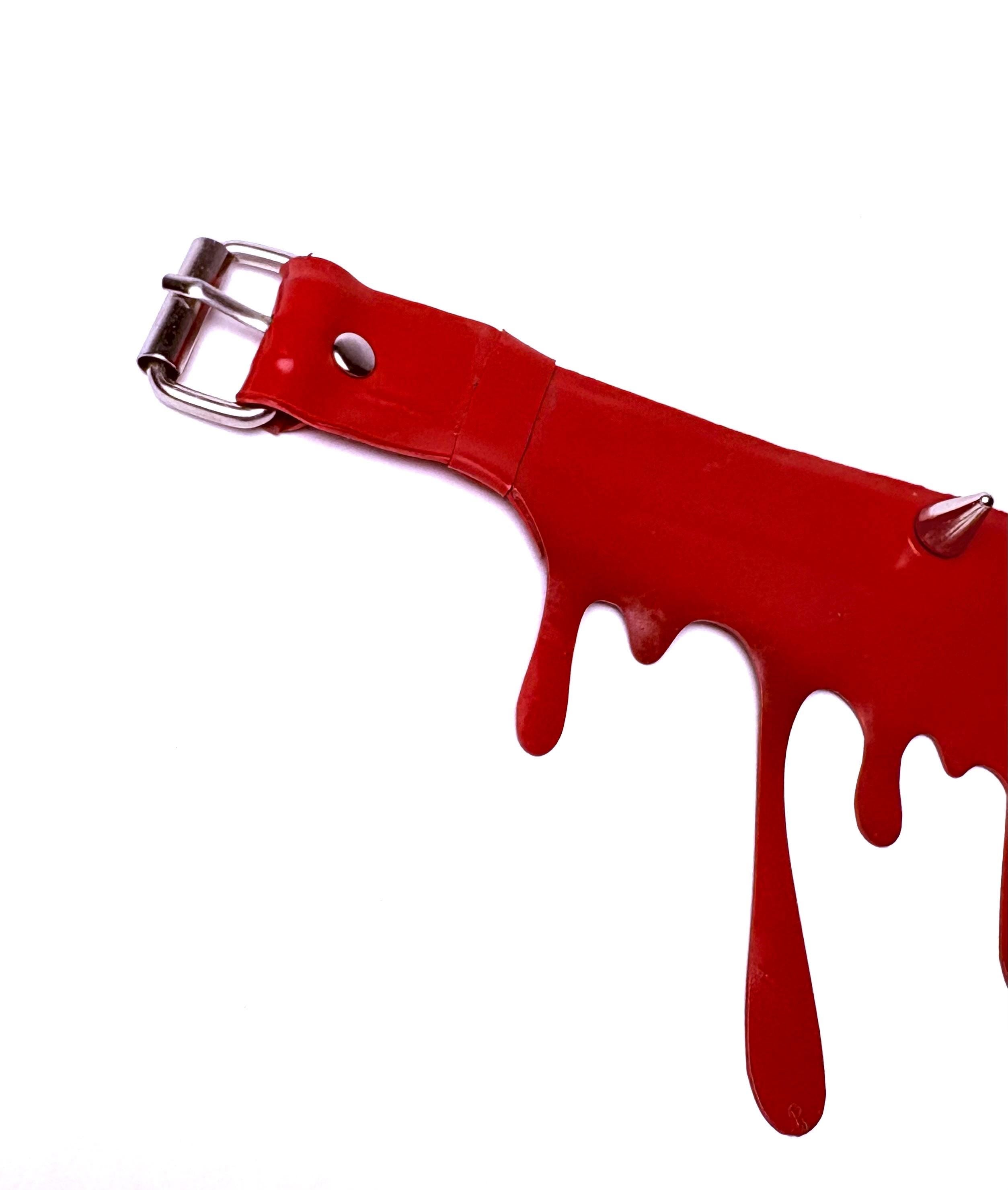 Red Blood Drip Latex 2” Choker with Large O Ring and spike detailing