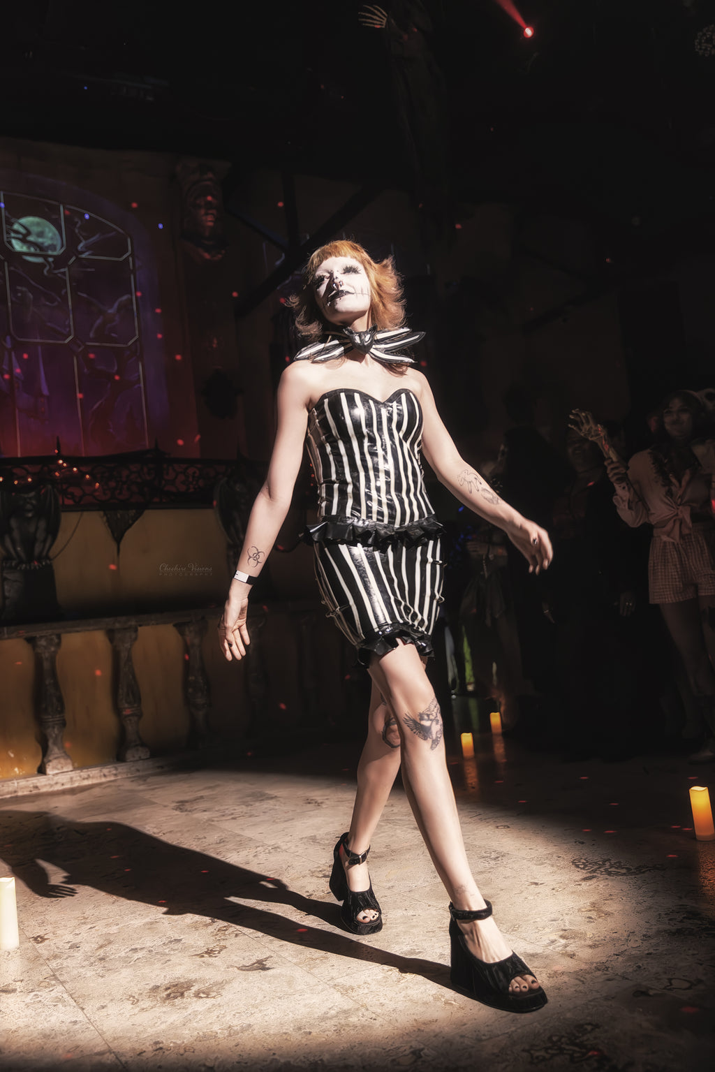 Striped Black Latex Mini Skirt with Ruffles