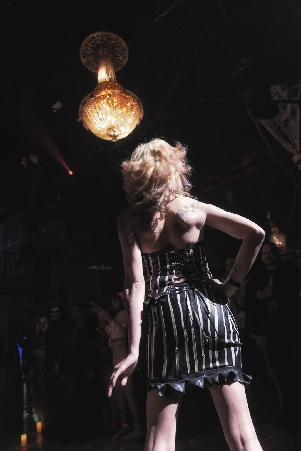 Striped Black Latex Mini Skirt with Ruffles