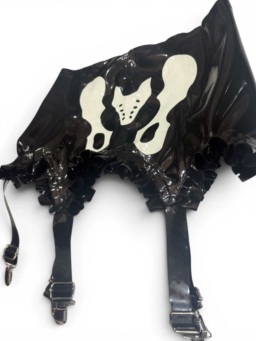 Black Latex Skeleton Garter with Ruffles