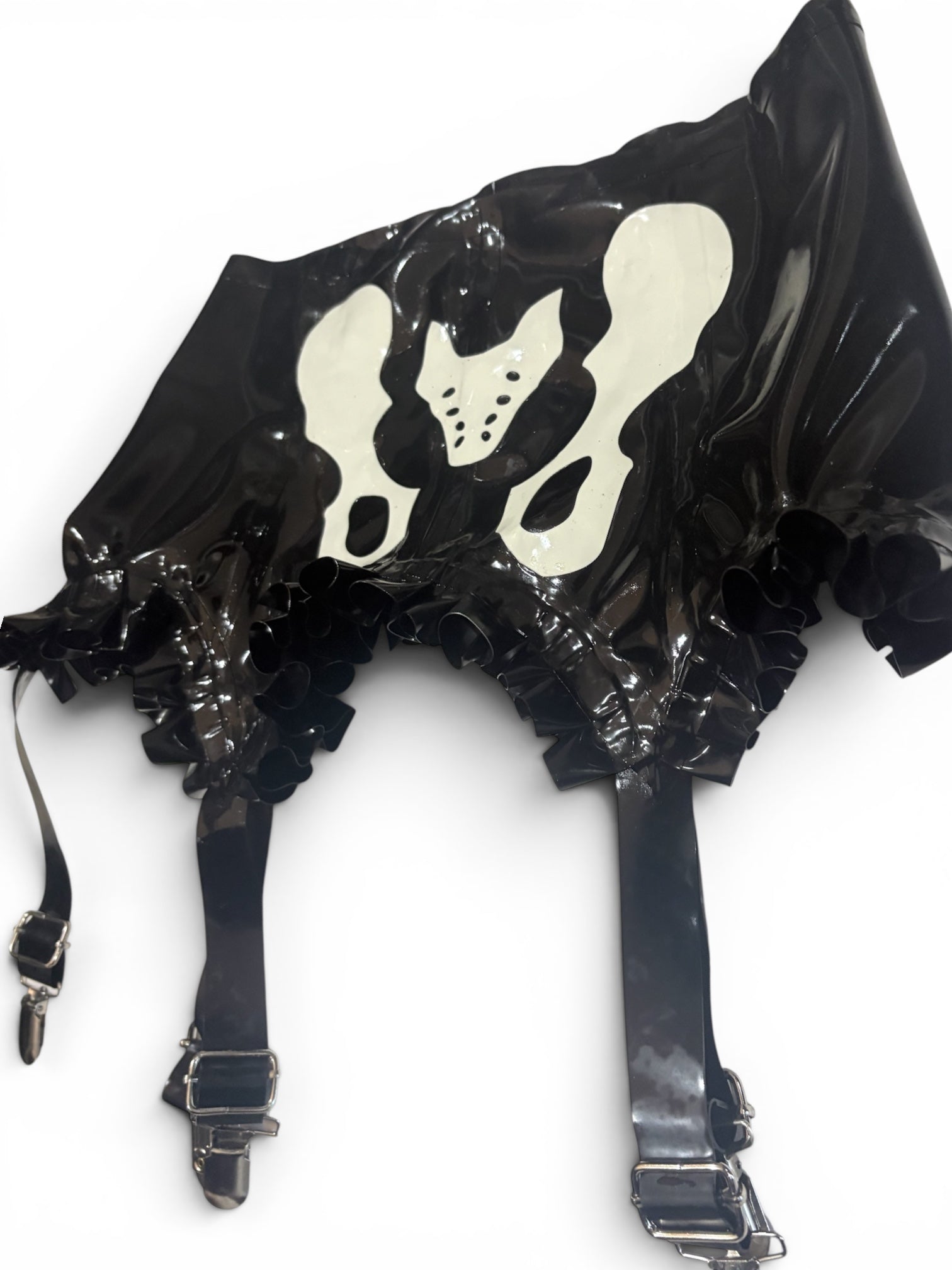 Black Latex Skeleton Garter with Ruffles