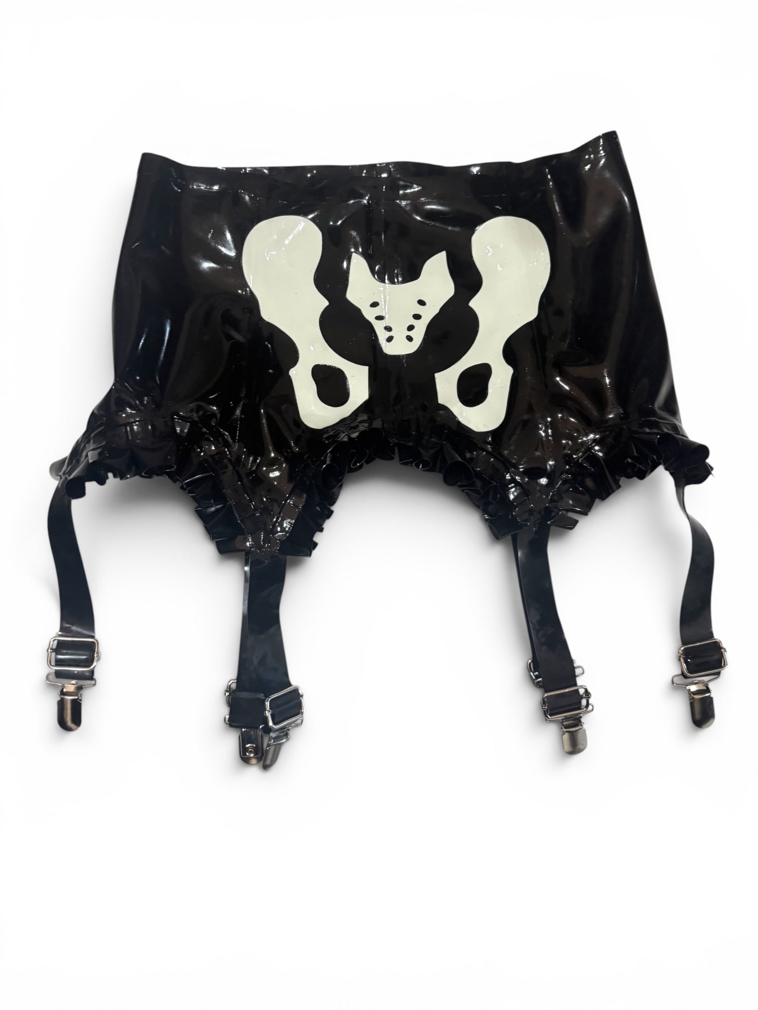 Black Latex Skeleton Garter with Ruffles