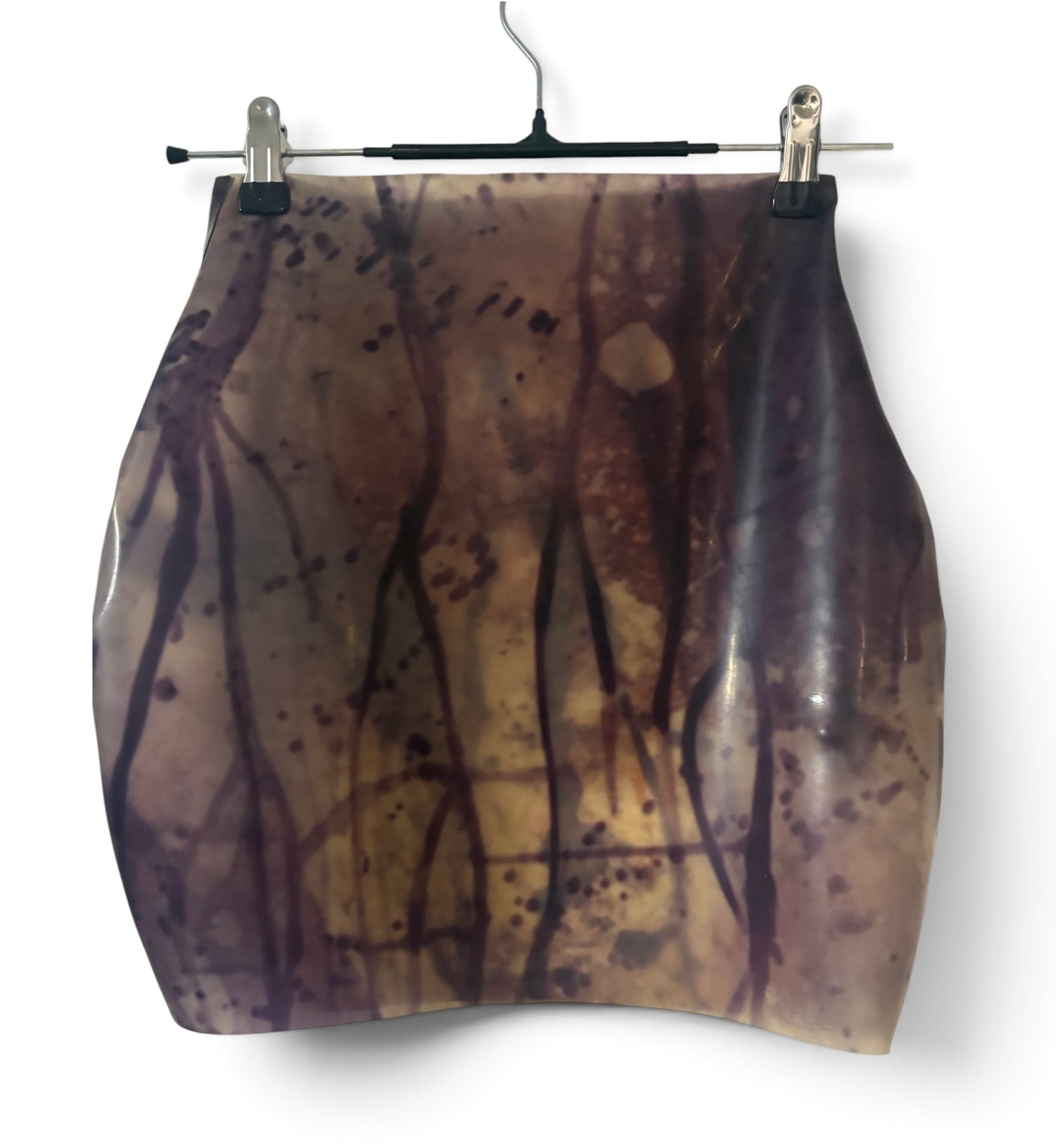 Veinwork Hand Painted Translucent x Black Latex Mini Skirt