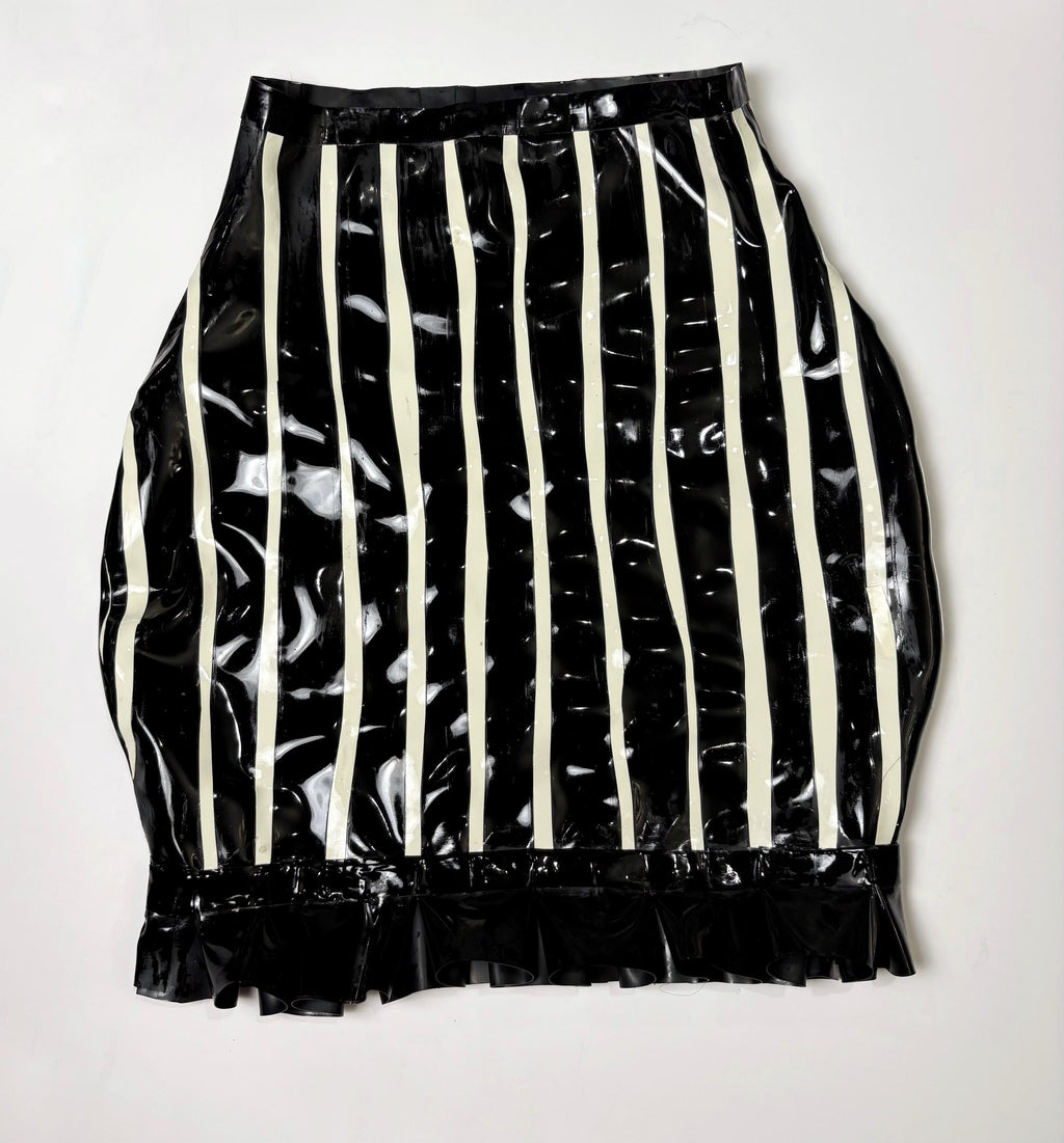 Striped Black Latex Mini Skirt with Ruffles