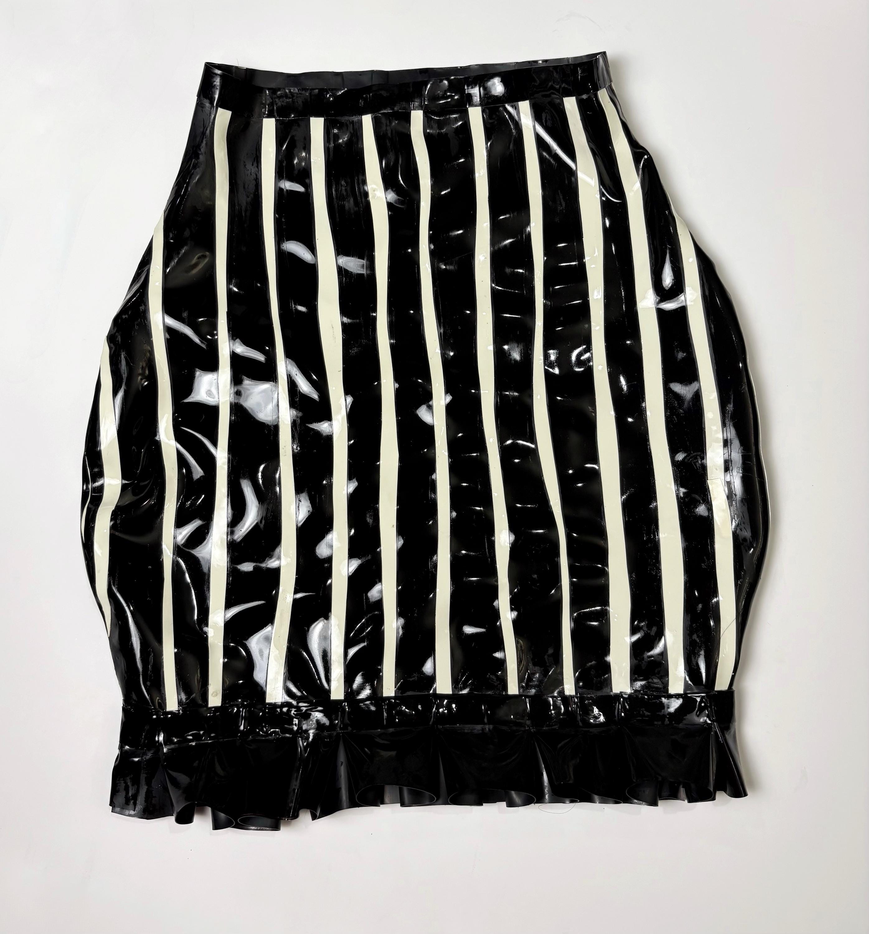 Striped Black Latex Mini Skirt with Ruffles