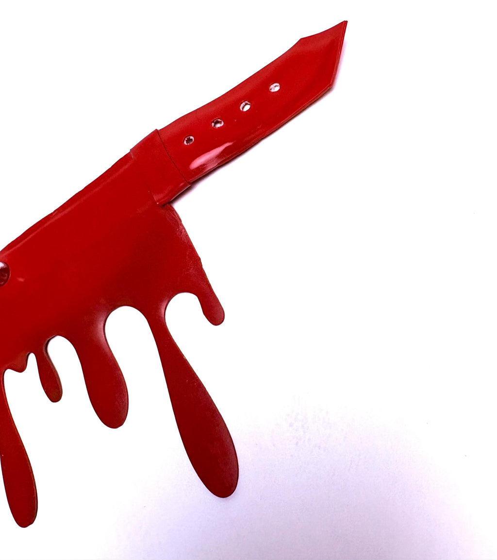 Red Blood Drip Latex 2” Choker with Large O Ring and spike detailing