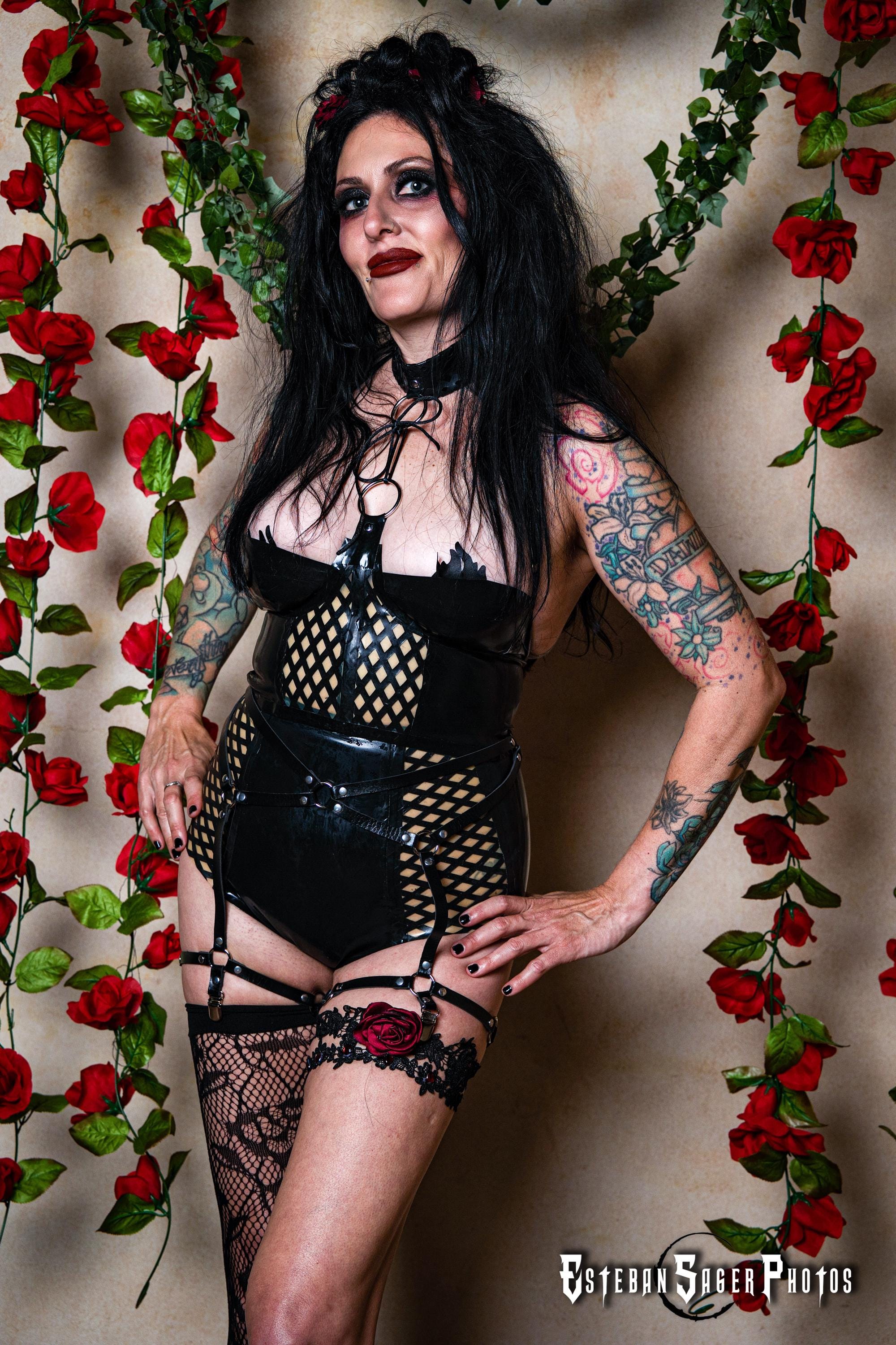 High Wasted Latex Lace Up Back Shorts with Lattice Side Panels