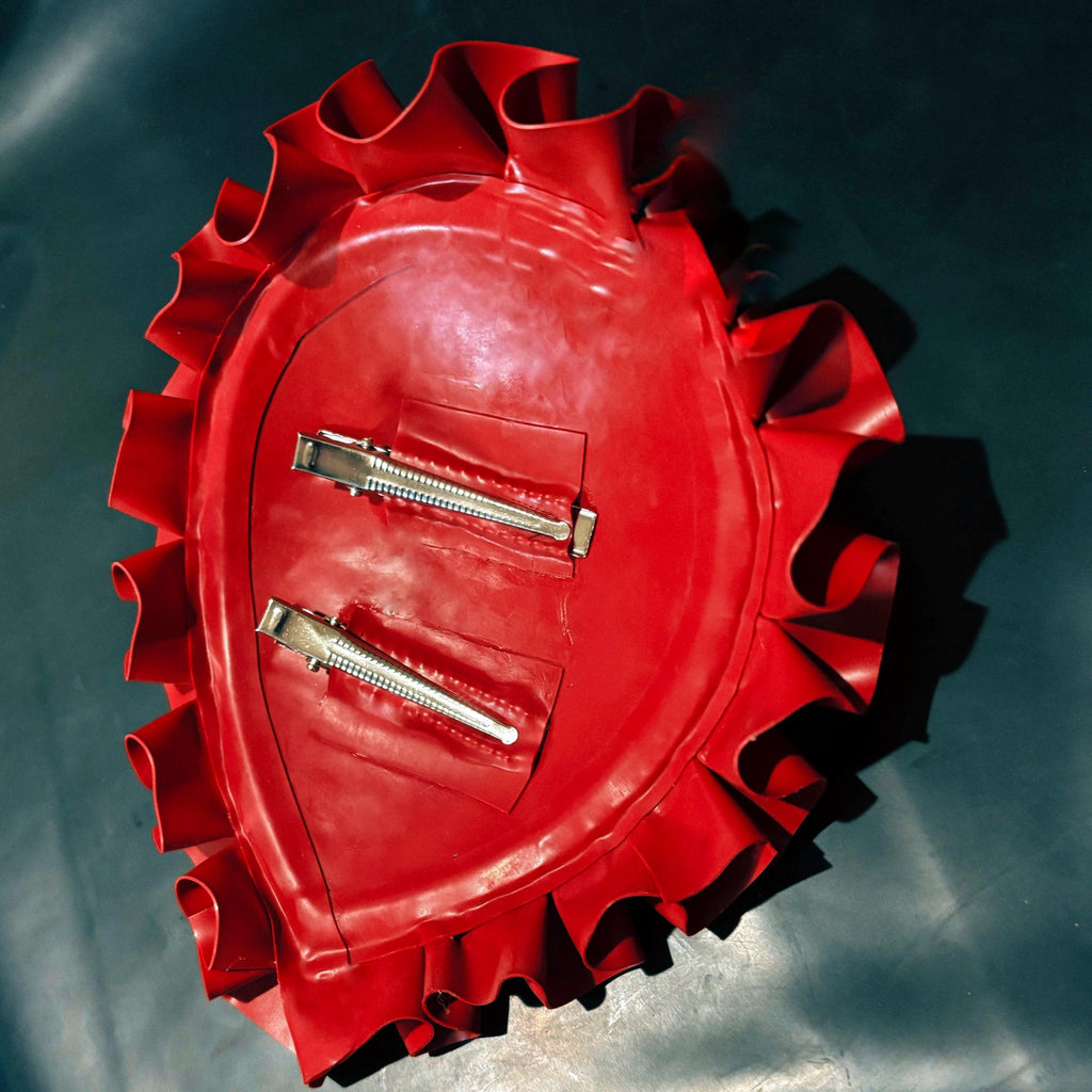 Black & Red Latex Fascinator – Hand-Painted Spiderweb + Ruffles