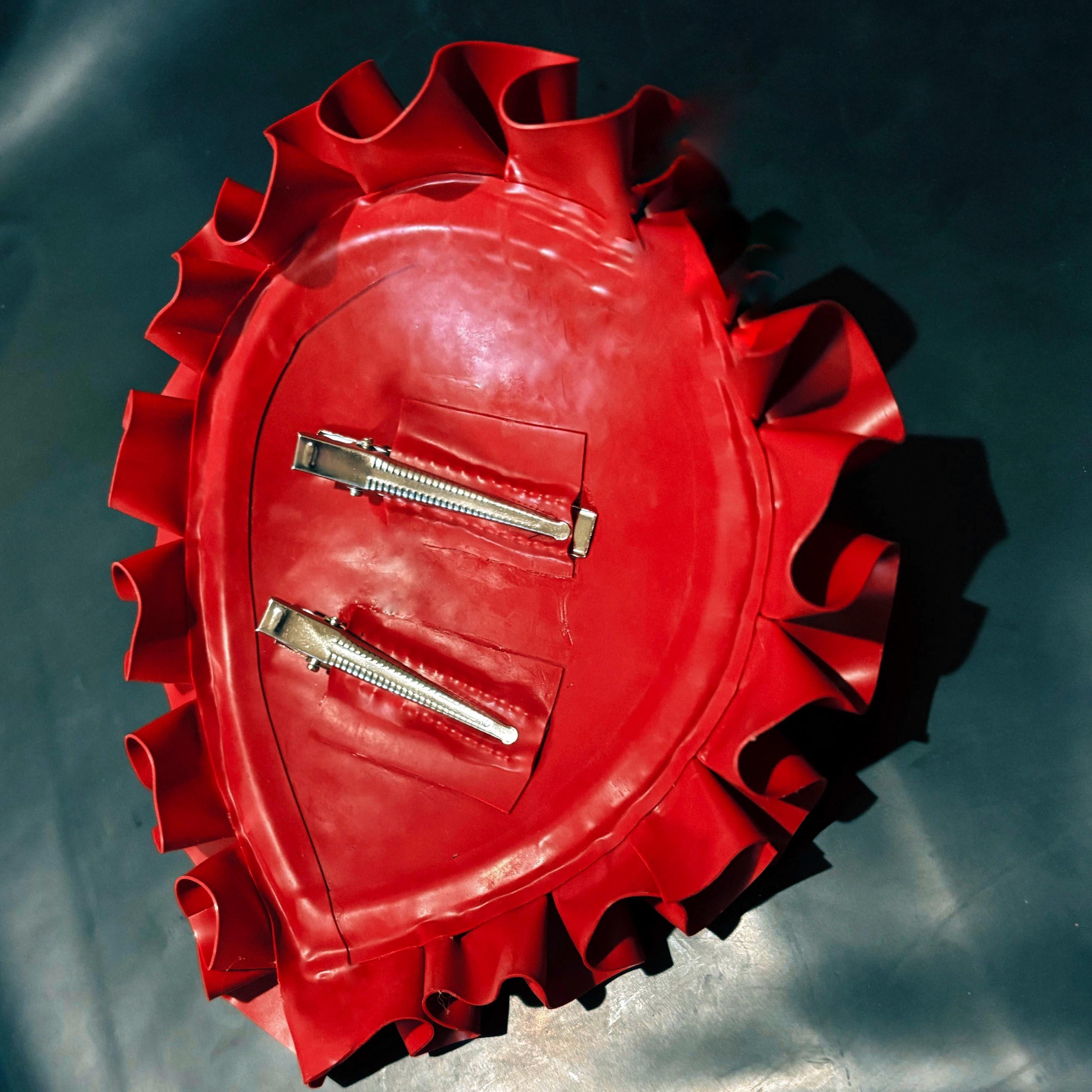 Black & Red Latex Fascinator – Hand-Painted Spiderweb + Ruffles