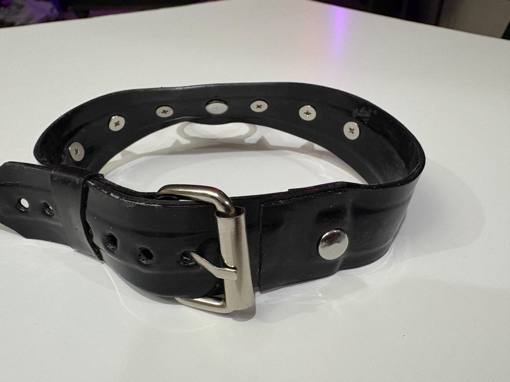 Black 1” Latex Choker with Large O Ring and spike detailing