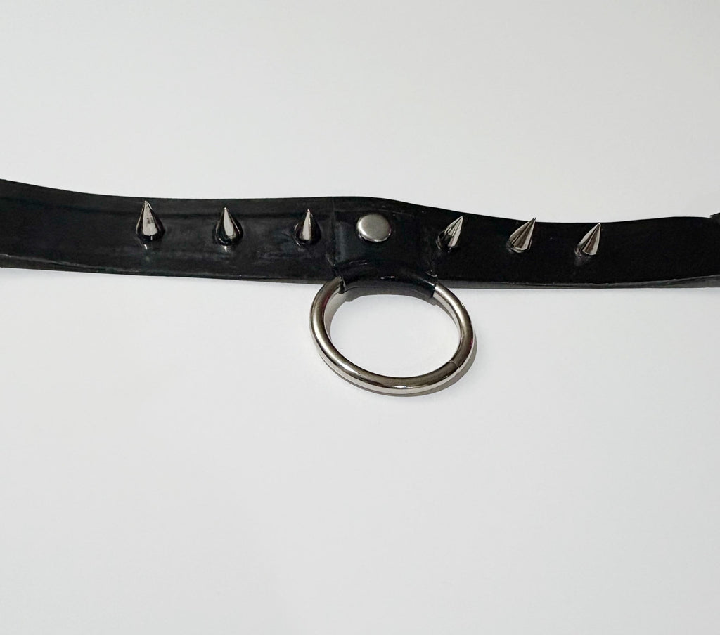 Black 1” Latex Choker with Large O Ring and spike detailing