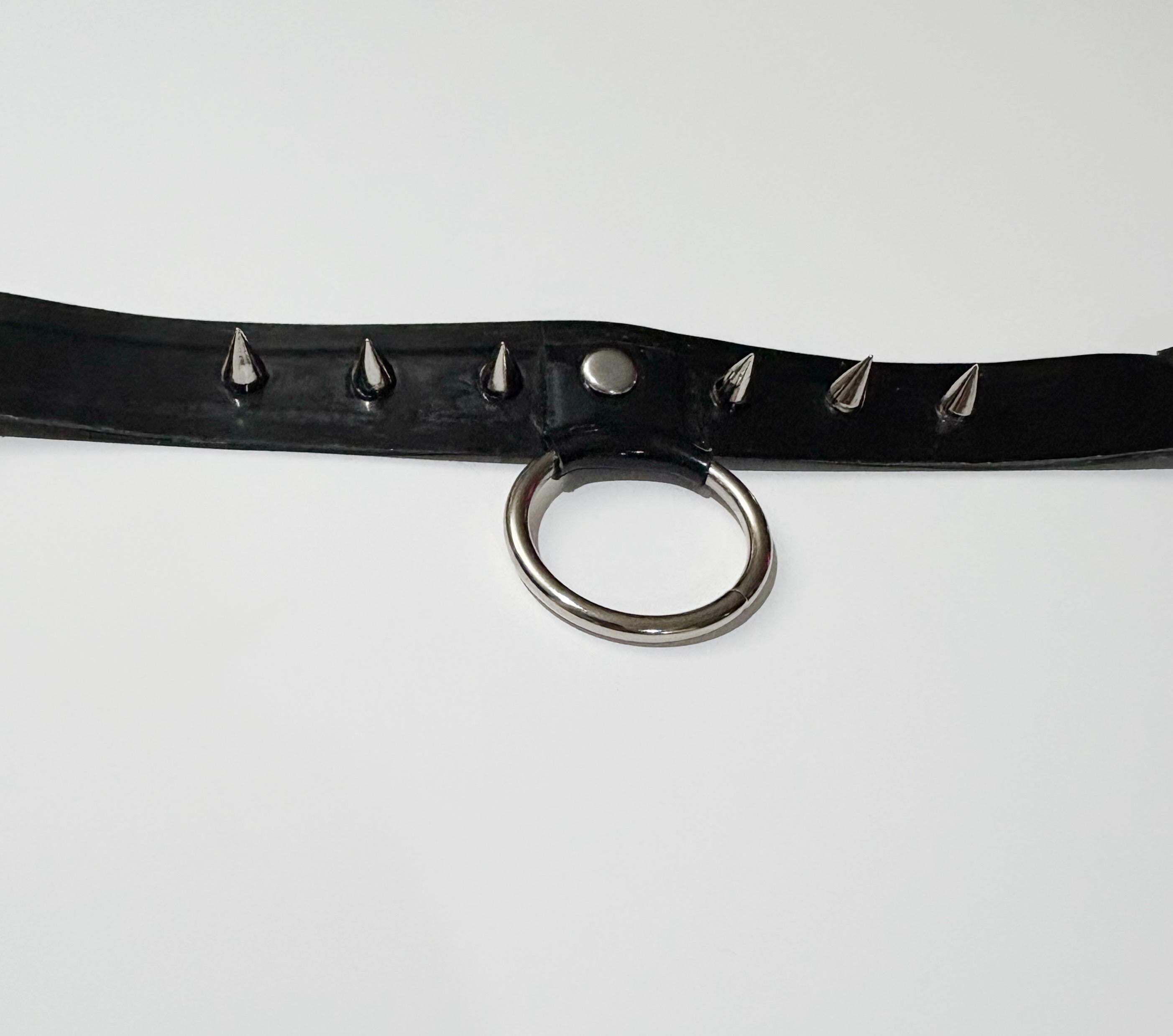 Black 1” Latex Choker with Large O Ring and spike detailing