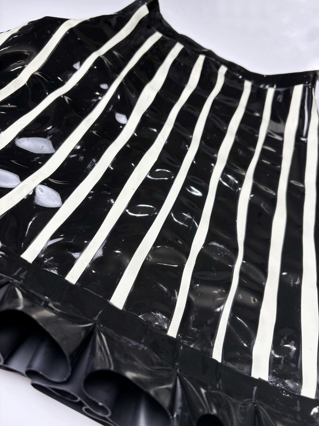 Striped Black Latex Mini Skirt with Ruffles