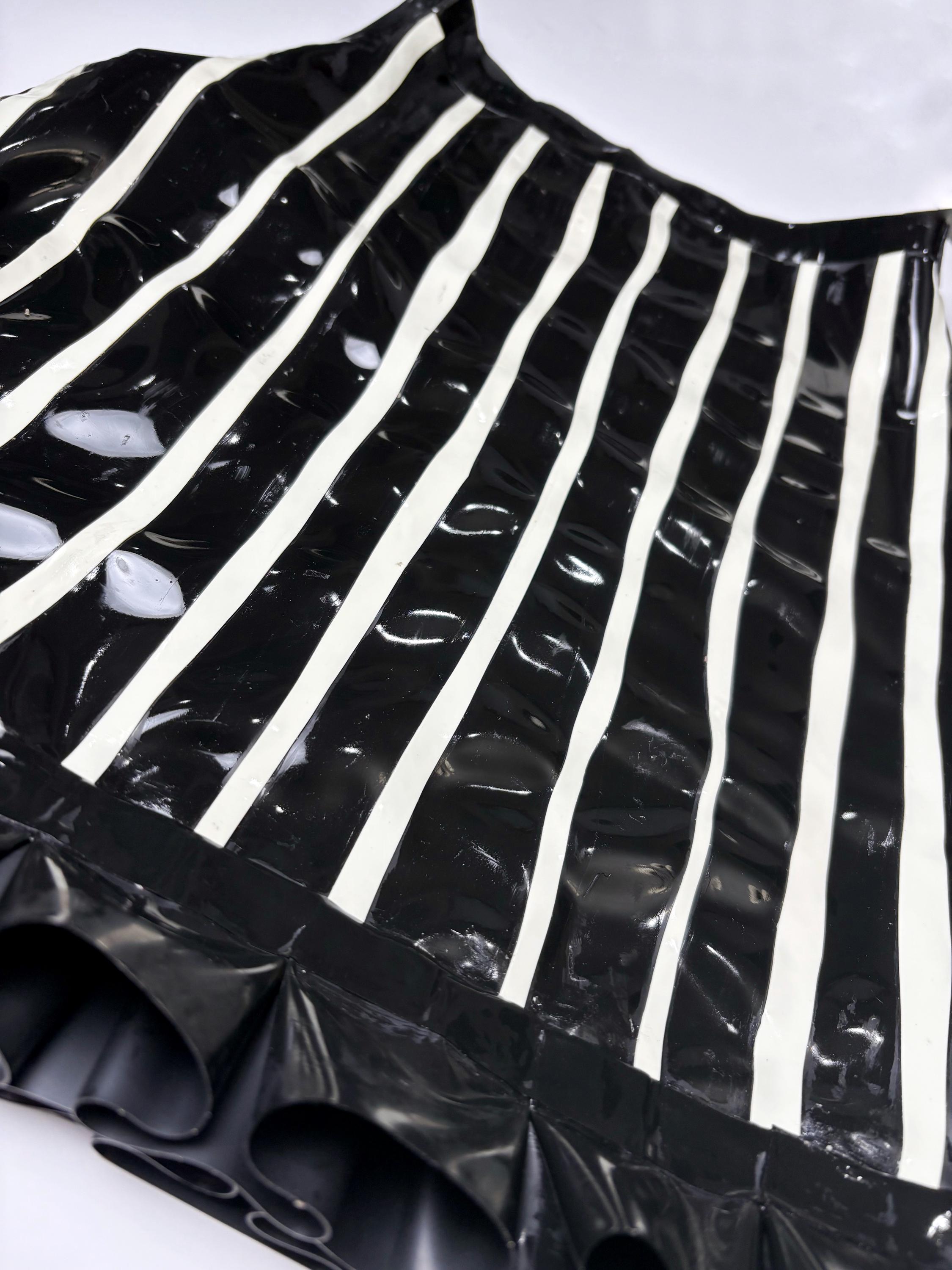 Striped Black Latex Mini Skirt with Ruffles