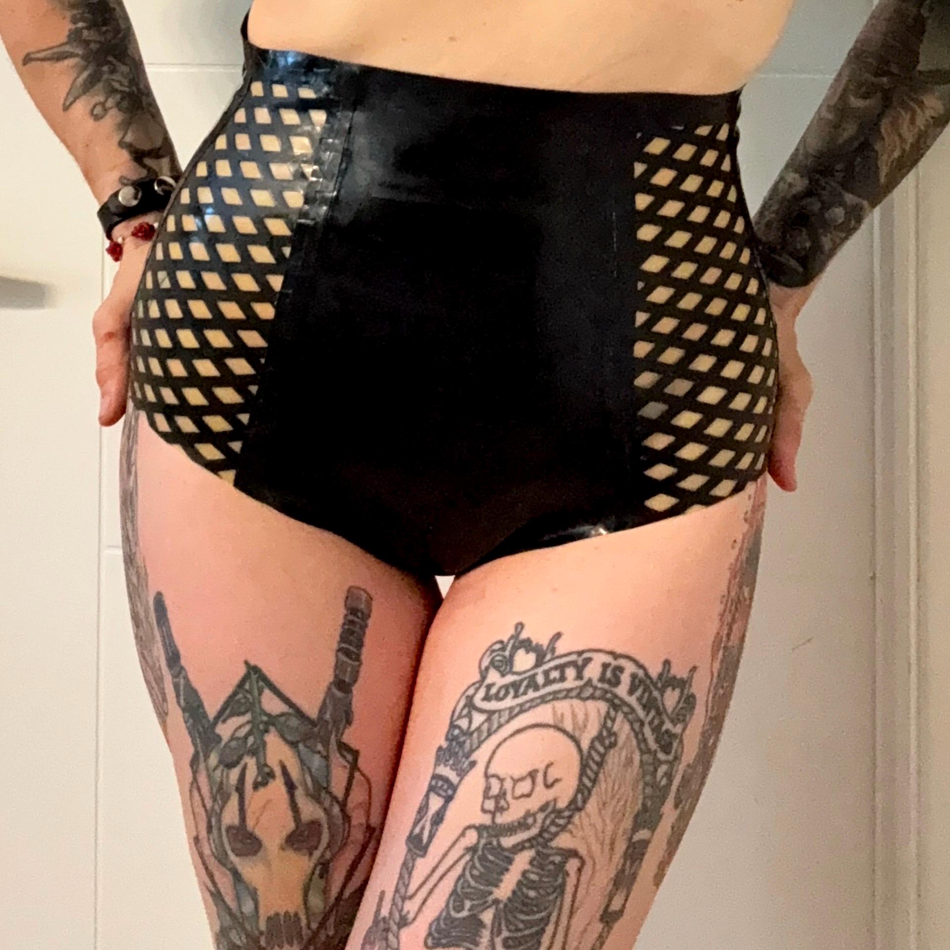 High Wasted Latex Lace Up Back Shorts with Lattice Side Panels