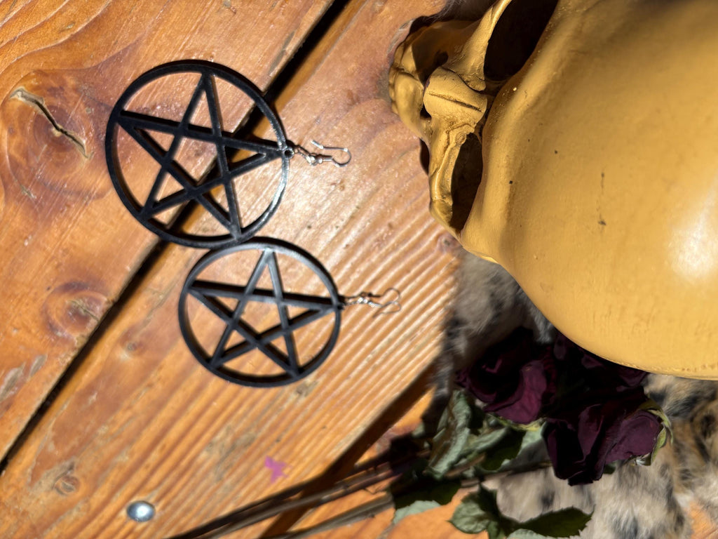 Pentagram Dangle Hoop Earring 3”