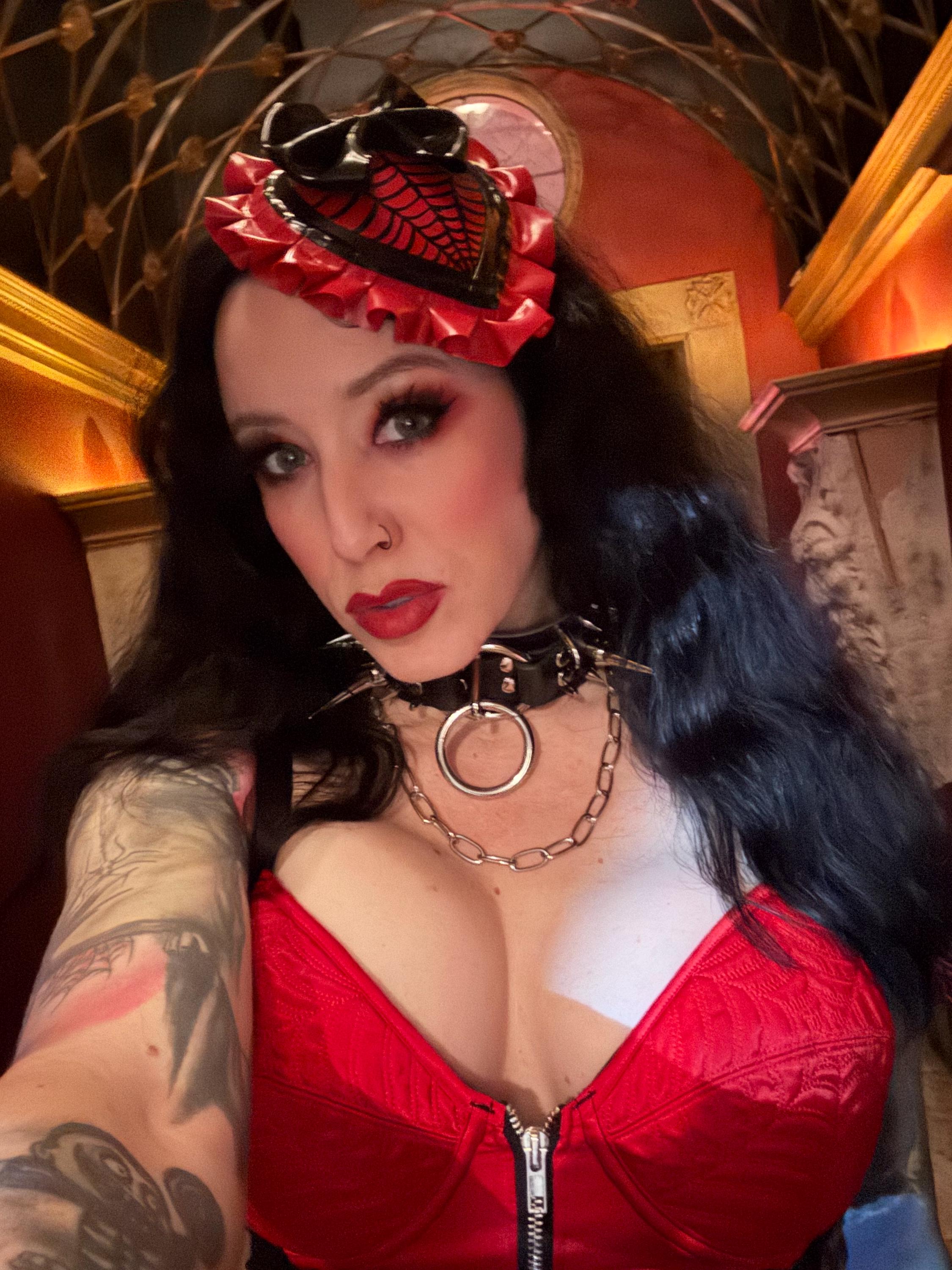 Black & Red Latex Fascinator – Hand-Painted Spiderweb + Ruffles