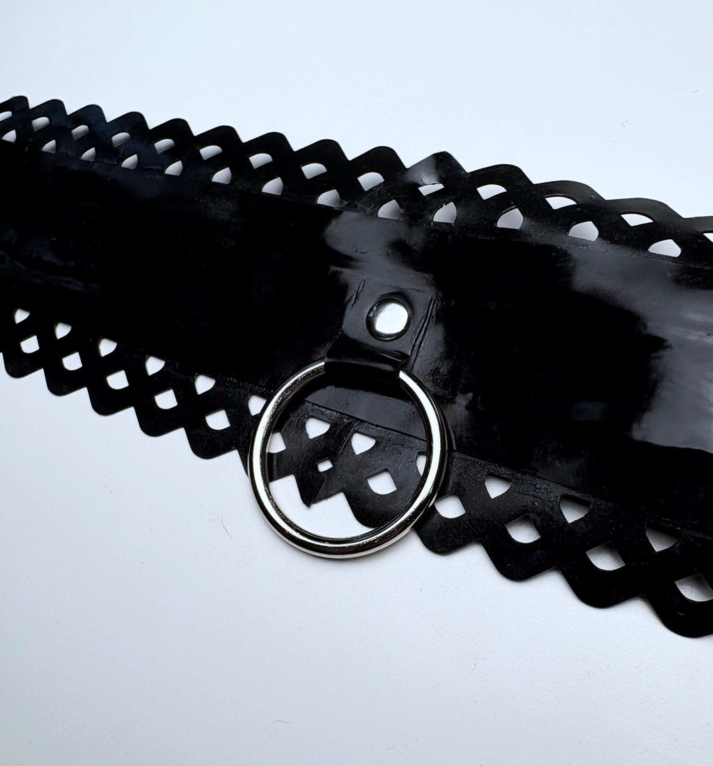 Black Latex Lace Trim 2.5” Choker with Large O Ring